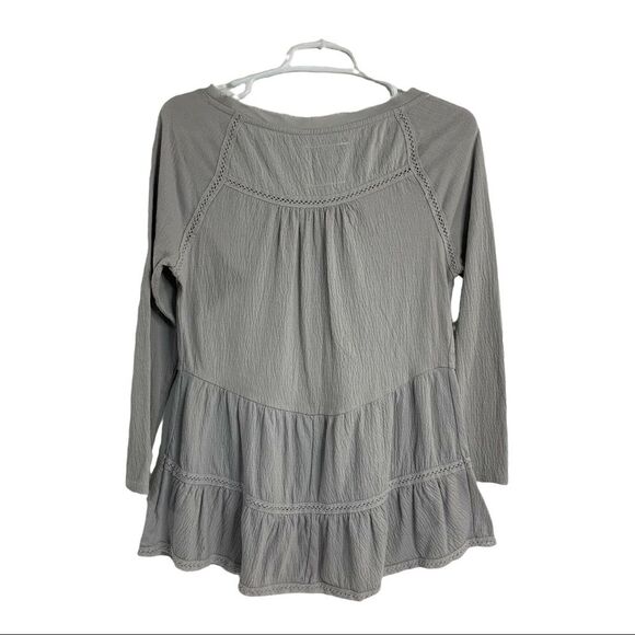 Meadow Rue Tunic Top Shirt Crochet Long Sleeve Peplum Ruffle Sz S - Picture 2 of 5